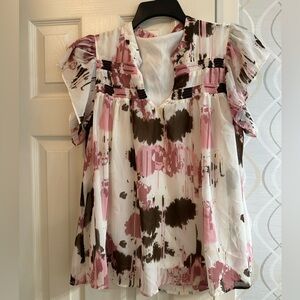 Entro Pink and Brown Patterned Blouse
